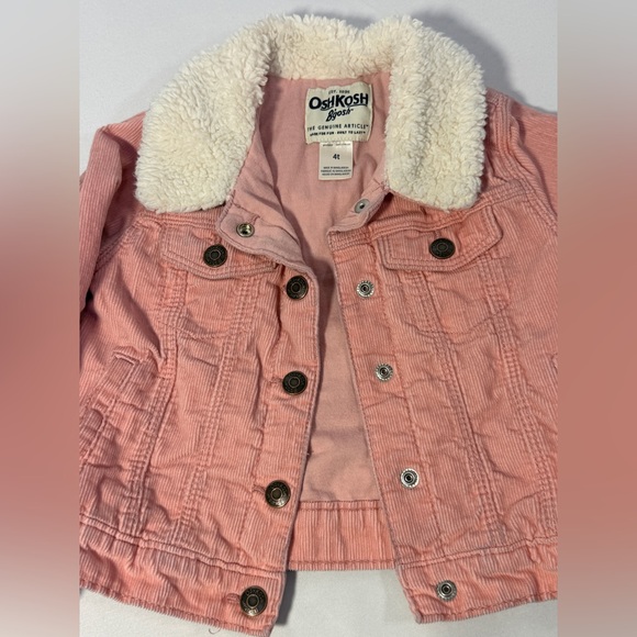 OshKosh Girls Pink Corduroy Jacket Sherpa Lined Faux Fur 4T Button Front Coat - Picture 7 of 15